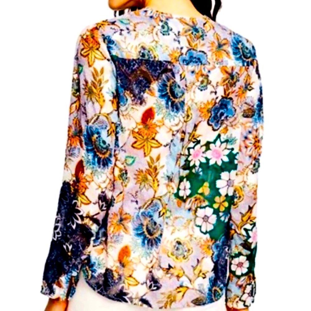 Rachel Roy V- Neck Long Sleeve Floral Textured Lightweight Blouse NEW - Picture 4 of 4